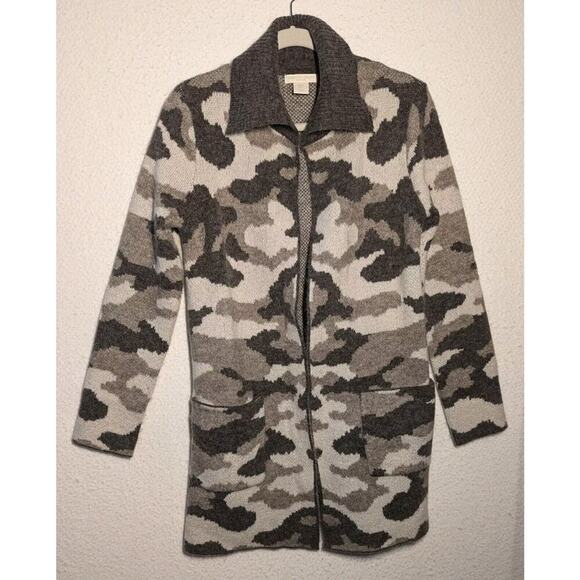Christian Siriano Coatigan Women Sweater Sz Small Grey Camo Wool Blend Long Open - Picture 1 of 8